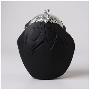 Etra Vintage Black Velvet Hand Bag w/ Ornamental Silver Pull-Tab Closure